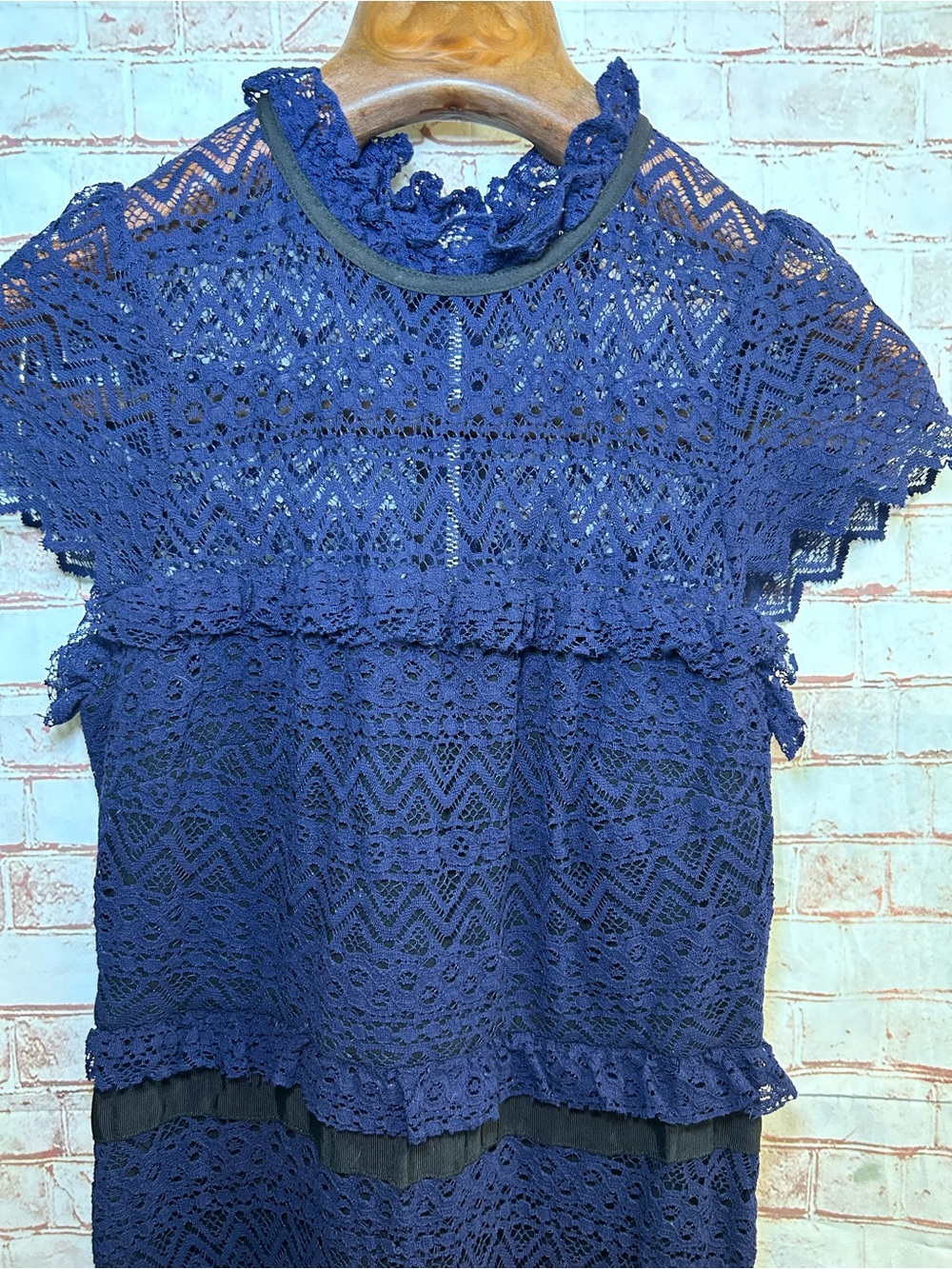 Parker Navy Lace Midi Dress with Tiered Hem - Picture 6 of 9